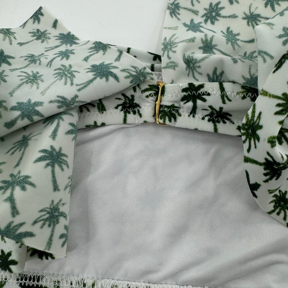 Milly Cabana Palm Print Bikini Set - M - Ruffled Top & Bottom - Green & White - Picture 8 of 9